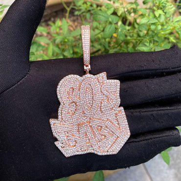 Iced Out "80S" Retro Pendant | Men's Real Copper CZ Necklace - CaratixJewelry