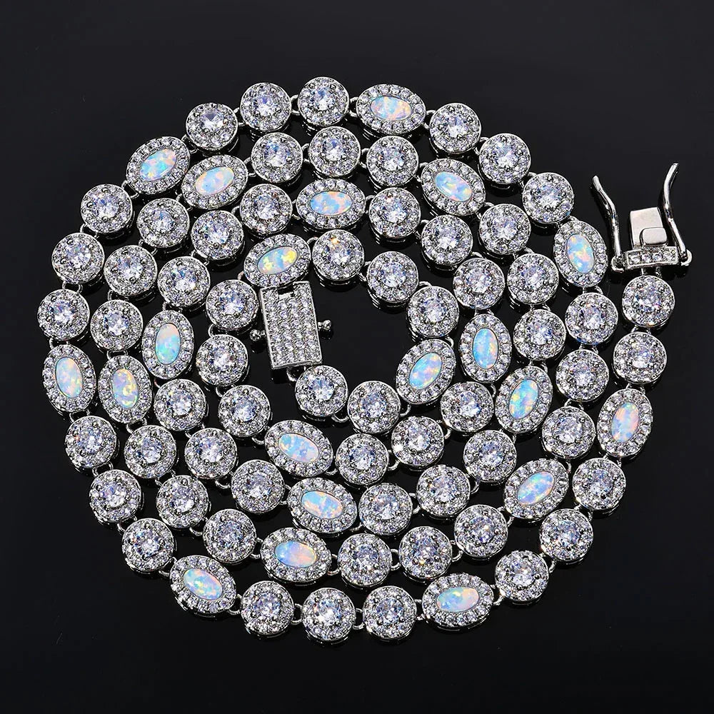 Moissanite & Opal Bead Candy Chain Necklace for Women – S925 Sterling Silver Custom Luxury Jewelry - CaratixJewelry