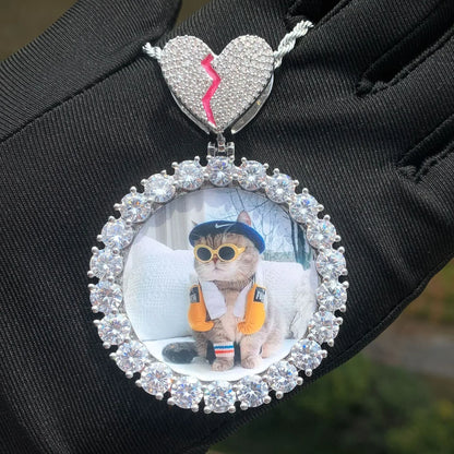 Custom Photo Pendant Necklace | Solid CZ Iced Out Hip Hop DIY Picture Jewelry - CaratixJewelry