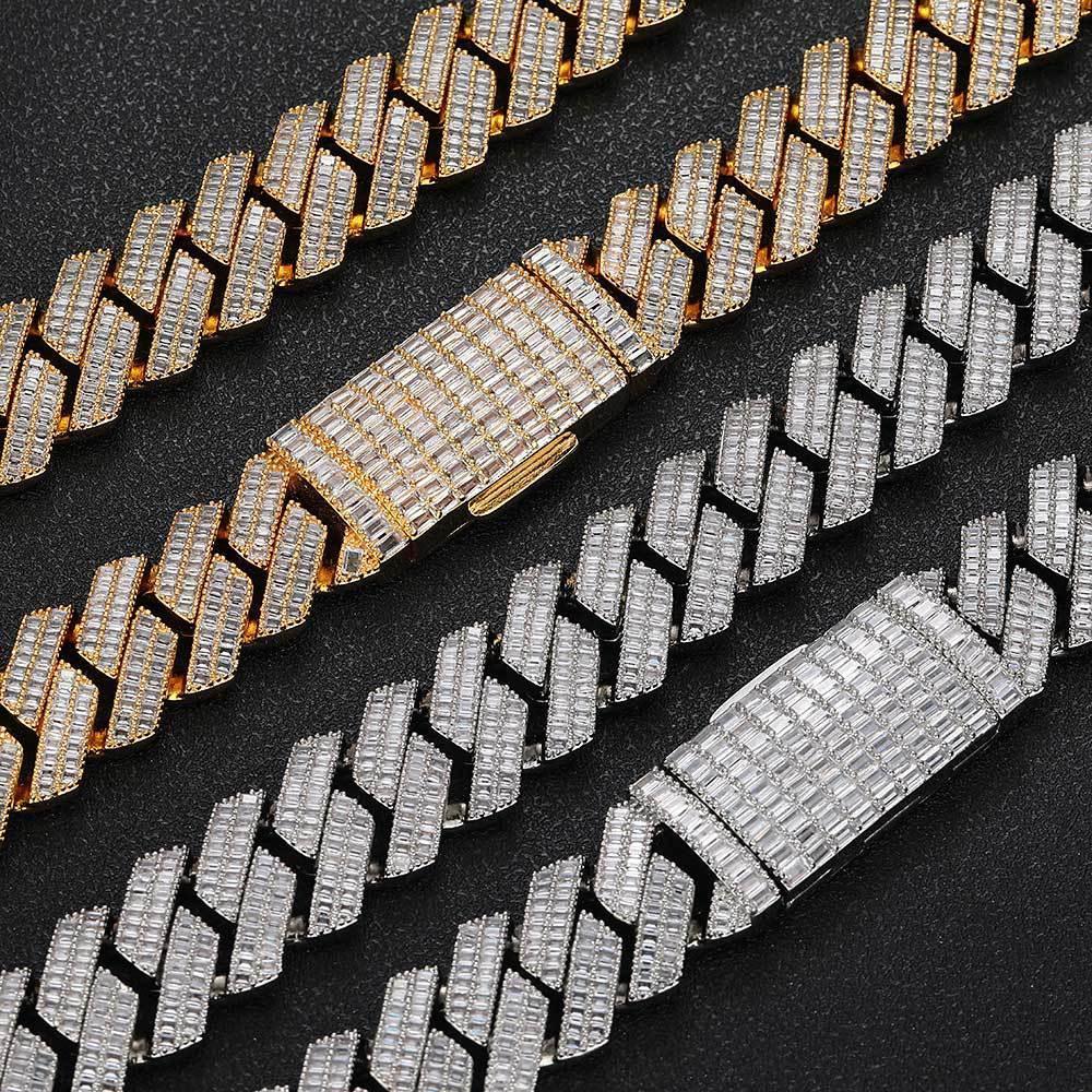 20mm Double-Row T-Bar Moissanite Cuban Link Chain for Men – S925 Sterling Silver Luxury Hip Hop Necklace - CaratixJewelry
