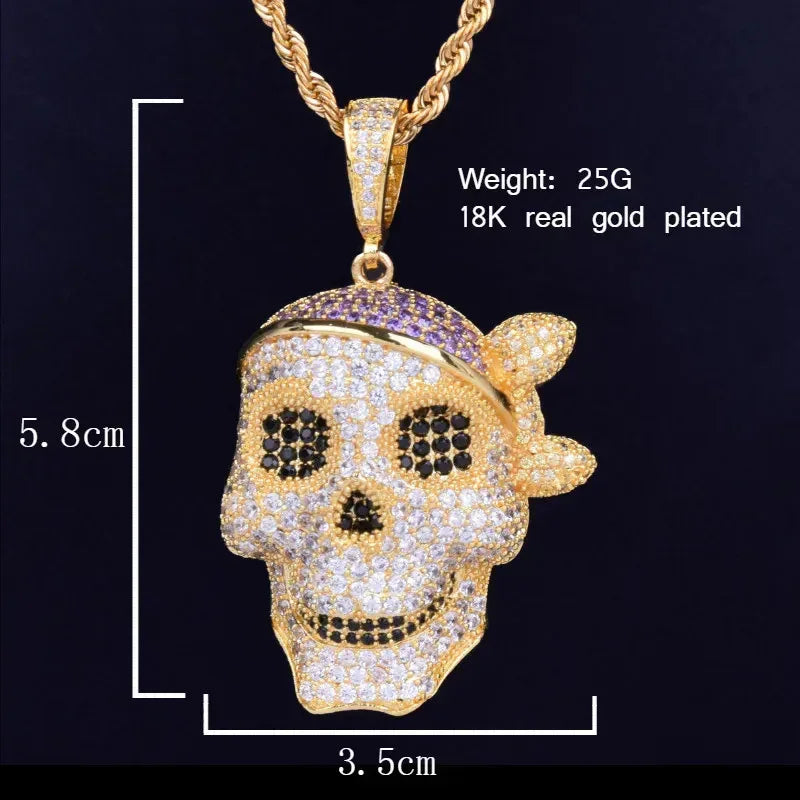 Men's Jolly Roger Necklace | Premium Copper CZ Caribbean Captain Jewelry Caratix - CaratixJewelry