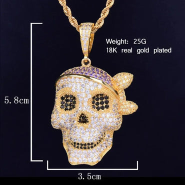 Men's Jolly Roger Necklace | Premium Copper CZ Caribbean Captain Jewelry Caratix - CaratixJewelry