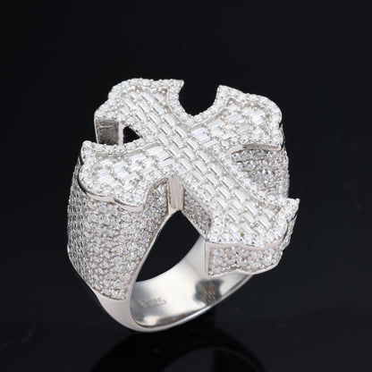 Baguette Moissanite Cross Ring S925 Hip Hop Band | Caratix