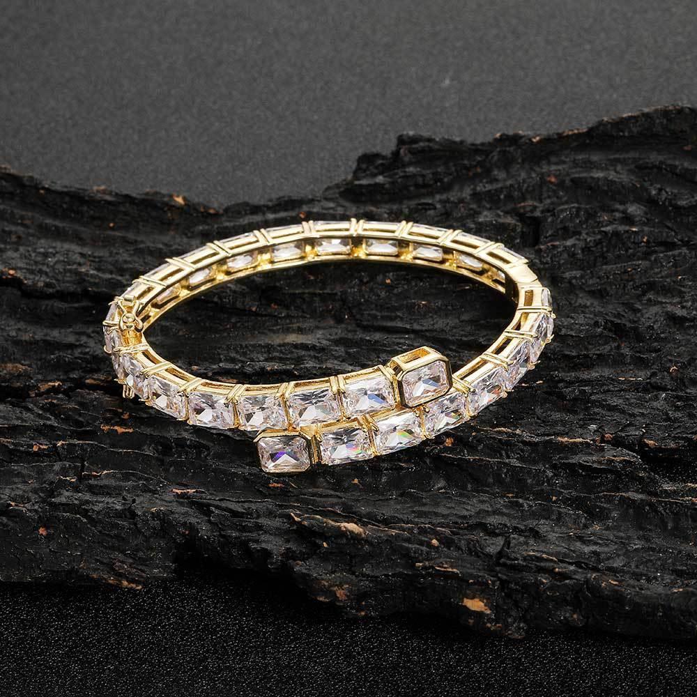 Single Row Rectangular Zircon Stone Bracelet for Men | 18K Gold Plated Hip Hop Jewelry | Caratix Jewelry - CaratixJewelry