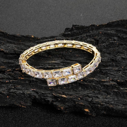 Single Row Rectangular Zircon Stone Bracelet for Men | 18K Gold Plated Hip Hop Jewelry | Caratix Jewelry - CaratixJewelry