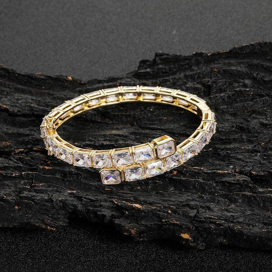 Single Row Rectangular Zircon Stone Bracelet for Men | 18K Gold Plated Hip Hop Jewelry | Caratix Jewelry - CaratixJewelry