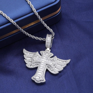 Angel Wing Cross S925 Silver Moissanite Rapper Chain Necklace | Caratix Jewelry - CaratixJewelry