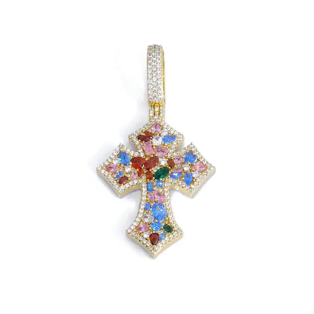 Colorful Zircon Cross Pendant Necklace Hip Hop Jewelry | Caratix Jewelry - CaratixJewelry