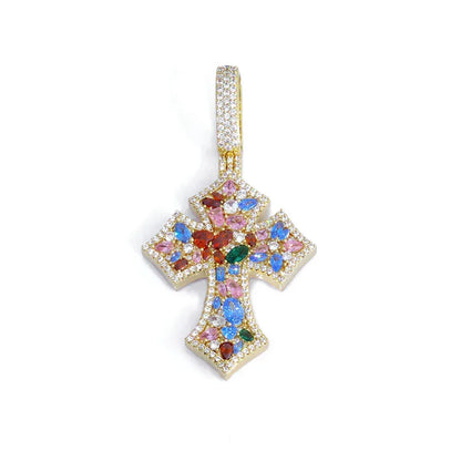 Colorful Zircon Cross Pendant Necklace Hip Hop Jewelry | Caratix Jewelry - CaratixJewelry