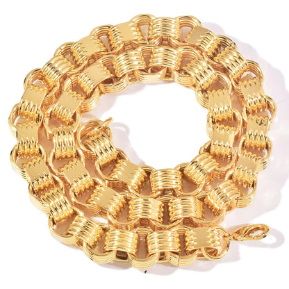 14mm High Polish Cuban Chain Necklace 18K Gold Plated Copper - CaratixJewelry