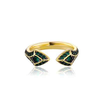 Double-Headed Snake Ring | Iced Out Guardian Serpent Band | Caratix