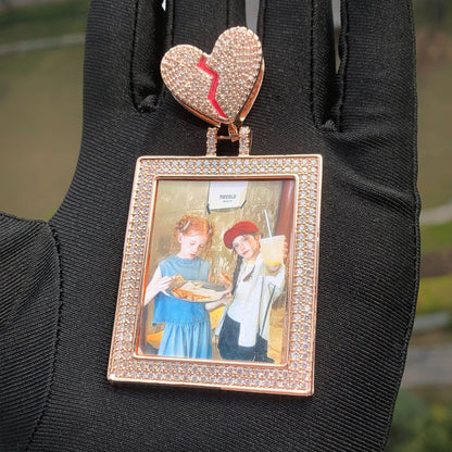 Heart Photo Frame Pendant | CZ Iced Out Custom Picture Hip Hop Necklace - CaratixJewelry