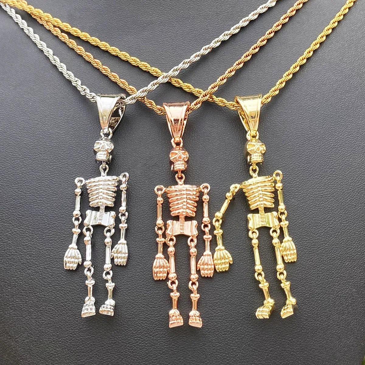 Dark Gothic Skeleton Pendant | Men's Real Copper Skull Necklace - CaratixJewelry
