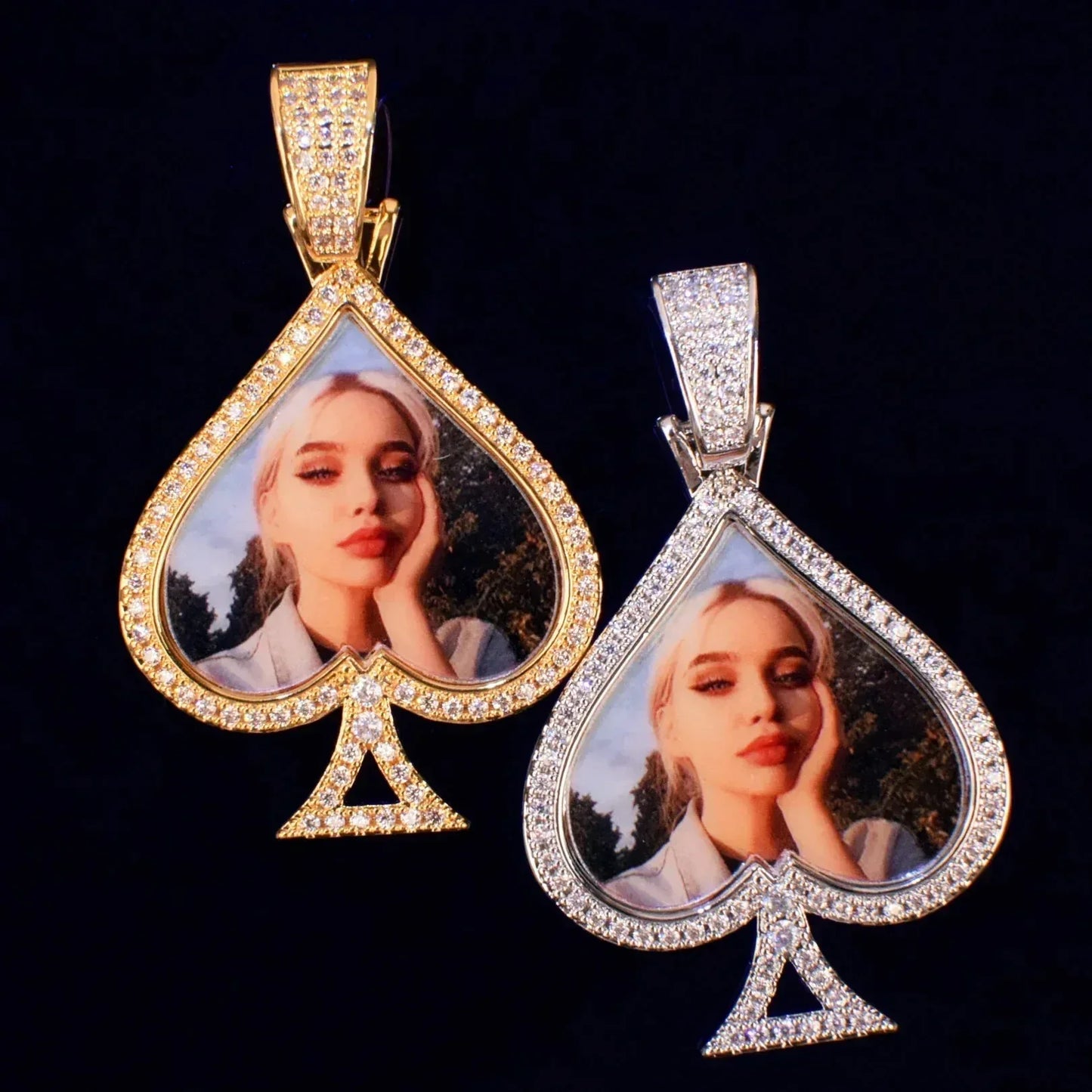 Spade Photo Pendant Necklace | Epoxy CZ Iced Out DIY Custom Hip Hop Jewelry - CaratixJewelry