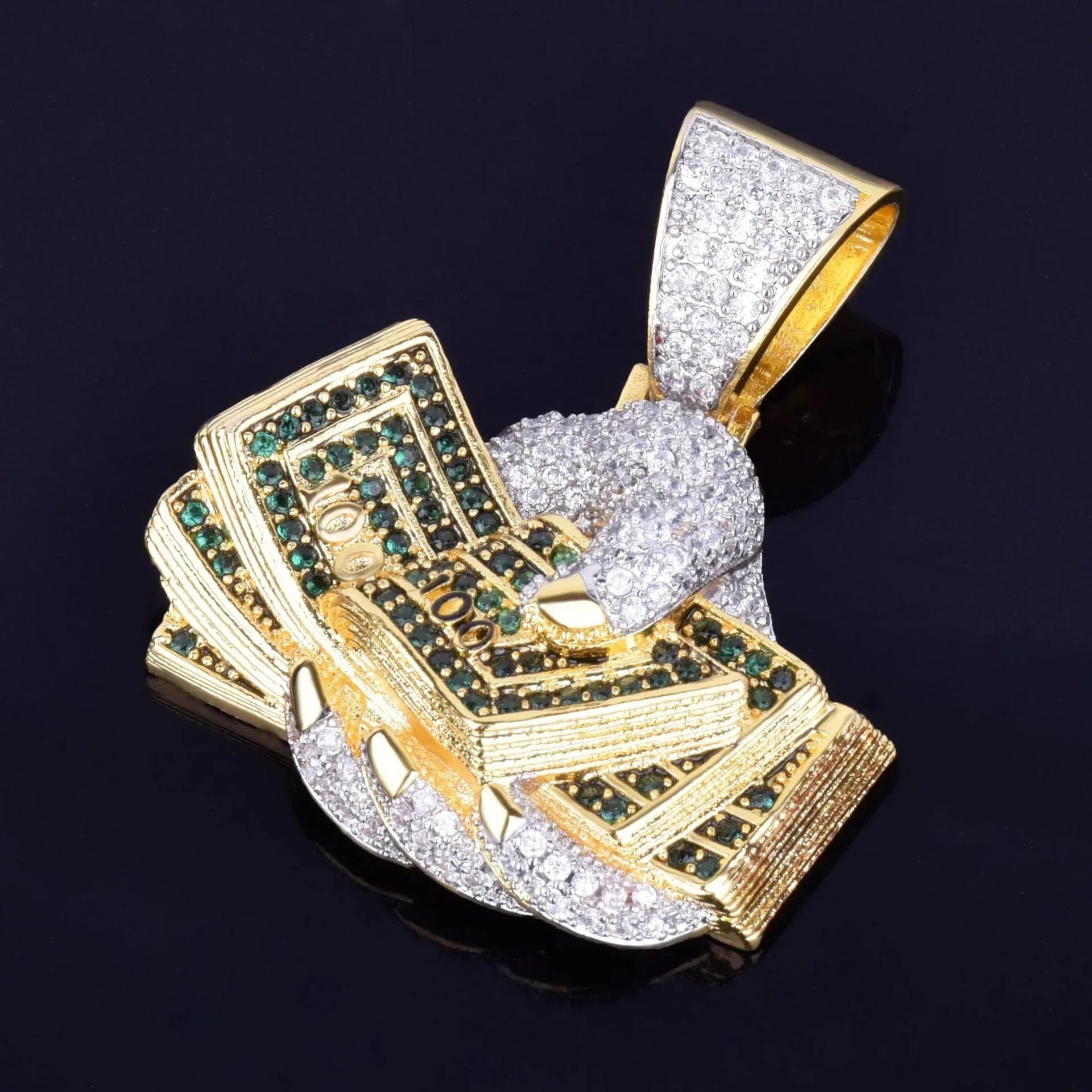 Iced Out Hand Holding Cash Pendant | "Secure The Bag" Men's Hip Hop Necklace | Premium Copper CZ Dollar Bill Jewelry | Wealth Hustle Bling | Caratix - CaratixJewelry