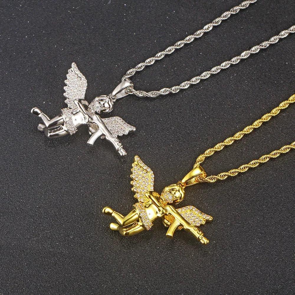 RevengeAngel Gun Pendant Hip Hop Necklace with Micro-Pave Zircon for Men | Caratix Jewelry - CaratixJewelry