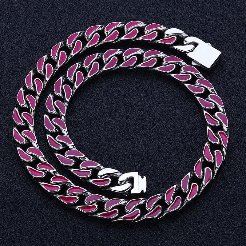 Custom 12mm Color Drip Cuban Chain Necklace Stainless Steel Hip Hop Jewelry | Caratix Jewelry - CaratixJewelry
