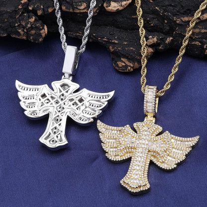 Angel Wing Cross S925 Silver Moissanite Rapper Chain Necklace | Caratix Jewelry - CaratixJewelry