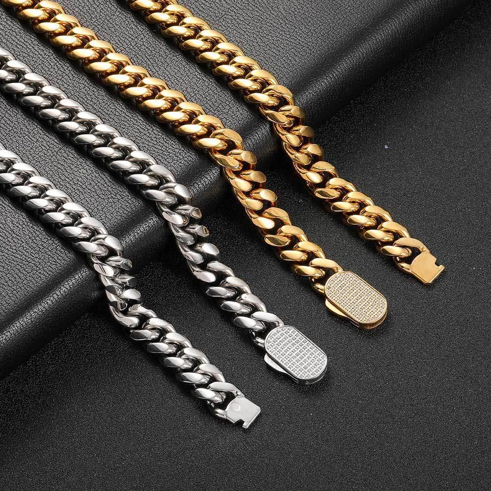 Stainless Steel Iced Out Cuban Chain Zircon Necklace with Spring Clasp for Men | Caratix Jewelry - CaratixJewelry