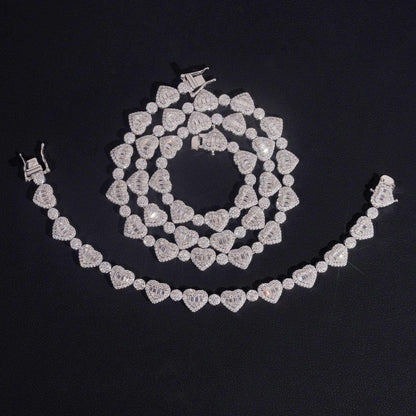 8.5mm Moissanite Heart Necklace & Bracelet | S925 Silver Couple Hip Hop Jewelry - CaratixJewelry