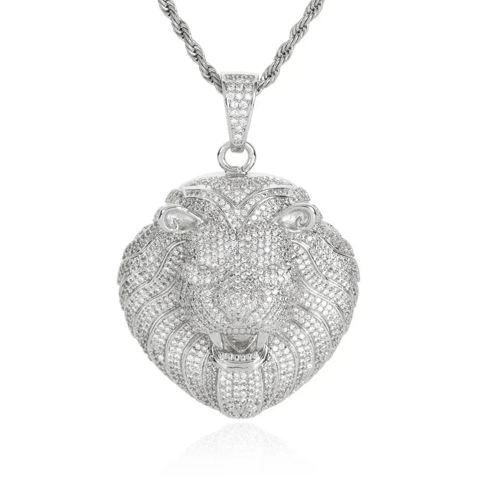 Custom Full Lion Head Pendant Necklace with Zircon Stones and Gold Plating for Men | Caratix Jewelry - CaratixJewelry