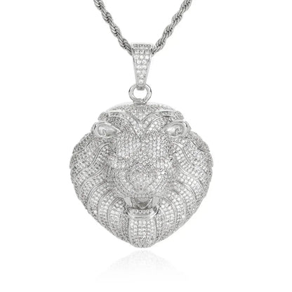 Custom Full Lion Head Pendant Necklace with Zircon Stones and Gold Plating for Men | Caratix Jewelry - CaratixJewelry