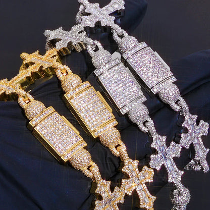Rapper Iced Out Chain Round Bead Zircon Cross Necklace for Men | Caratix Jewelry - CaratixJewelry