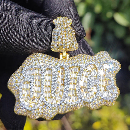JUICE Letter Pendant Necklace | CZ Iced Out Hip Hop Streetwear Jewelry - CaratixJewelry