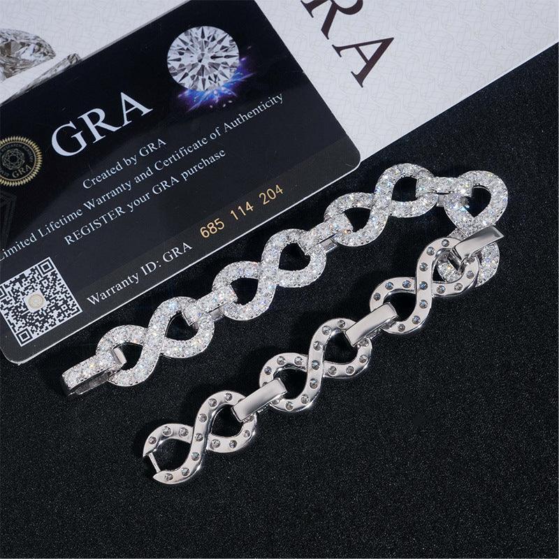 13mm Moissanite Figure-Eight Cuban Link | S925 Silver Necklace & Bracelet - CaratixJewelry