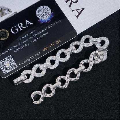 13mm Moissanite Figure-Eight Cuban Link | S925 Silver Necklace & Bracelet - CaratixJewelry