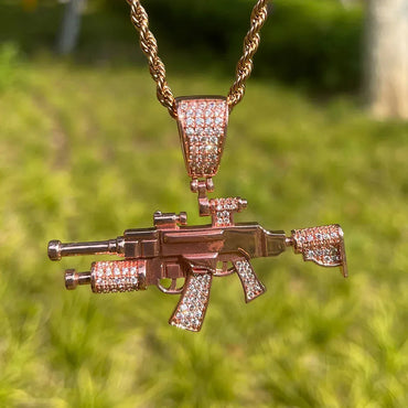 Men's Gun Necklace | Premium Copper CZ Battle Royale Jewelry - CaratixJewelry