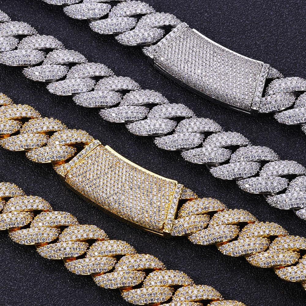 18mm Three-Row Cuban Chain Necklace with Zircon Stones - CaratixJewelry