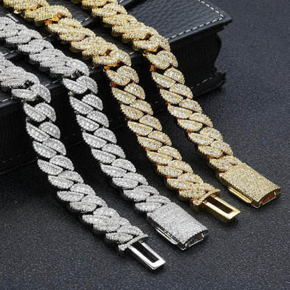 14mm Iced-Out Cuban Link Bracelet with Zircon and Flip Clasp - CaratixJewelry