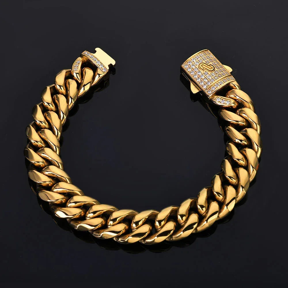 Custom Stainless Steel Round-Polished Cuban Bracelet Caratix - CaratixJewelry