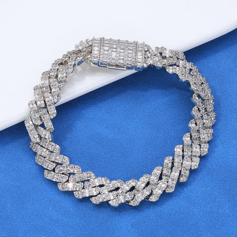 Custom 10mm Rhombus Baguette Cuban Link Bracelet - CaratixJewelry