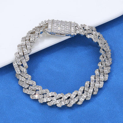Custom 10mm Rhombus Baguette Cuban Link Bracelet - CaratixJewelry