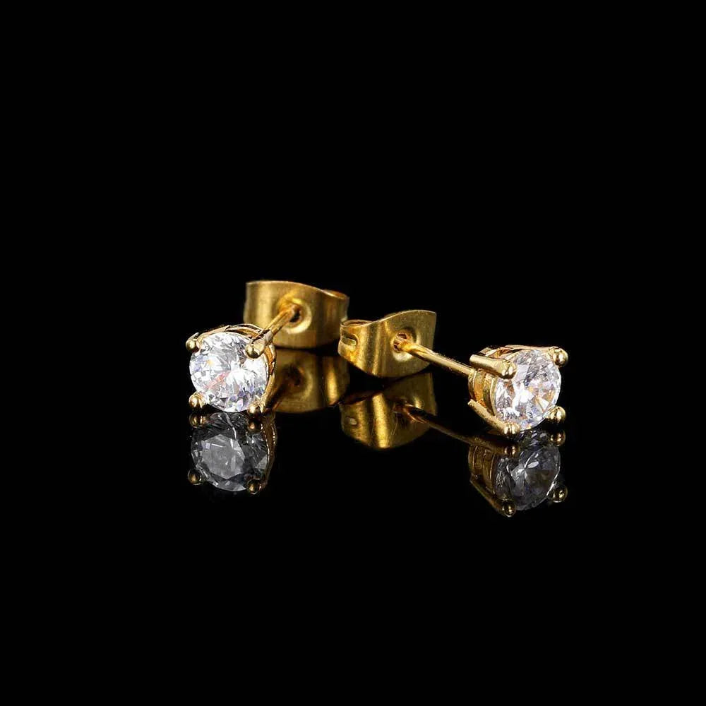 Round Zircon Four-Prong Stud Earrings with S925 Silver Pin | Fashionable Hip Hop Jewelry for Men and Women | Caratix Jewelry - CaratixJewelry