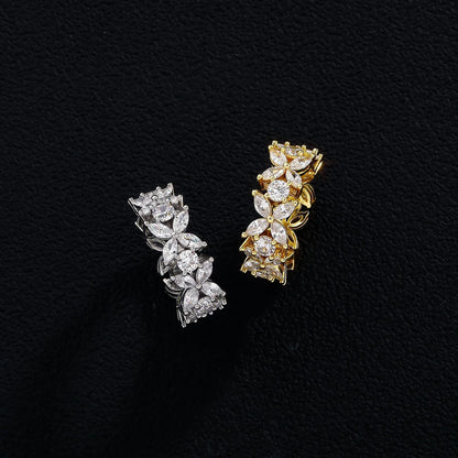 Women's Four-Leaf Clover Ring | Delicate Flower Motif Pave Band | Caratix