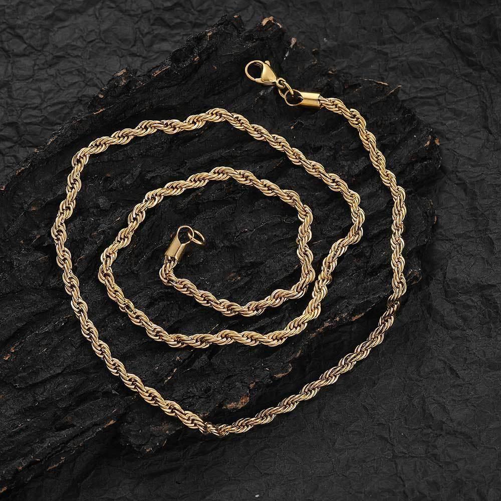 Stainless Steel Rope Chain Necklace 18K Gold Plated Unisex | Caratix Jewelry - CaratixJewelry