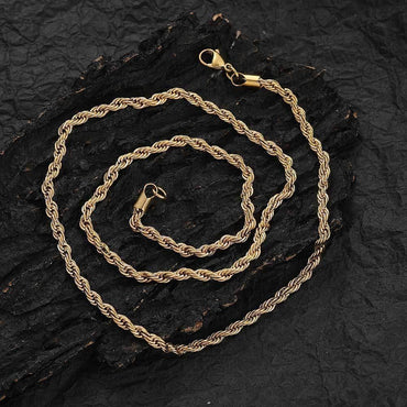 Stainless Steel Rope Chain Necklace 18K Gold Plated Unisex | Caratix Jewelry - CaratixJewelry