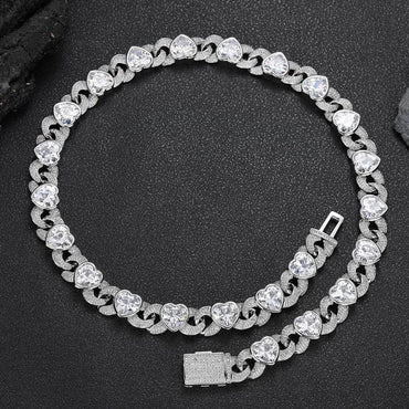 12mm Heart Zircon Figure 8 Cuban Chain Hip Hop Necklace - CaratixJewelry