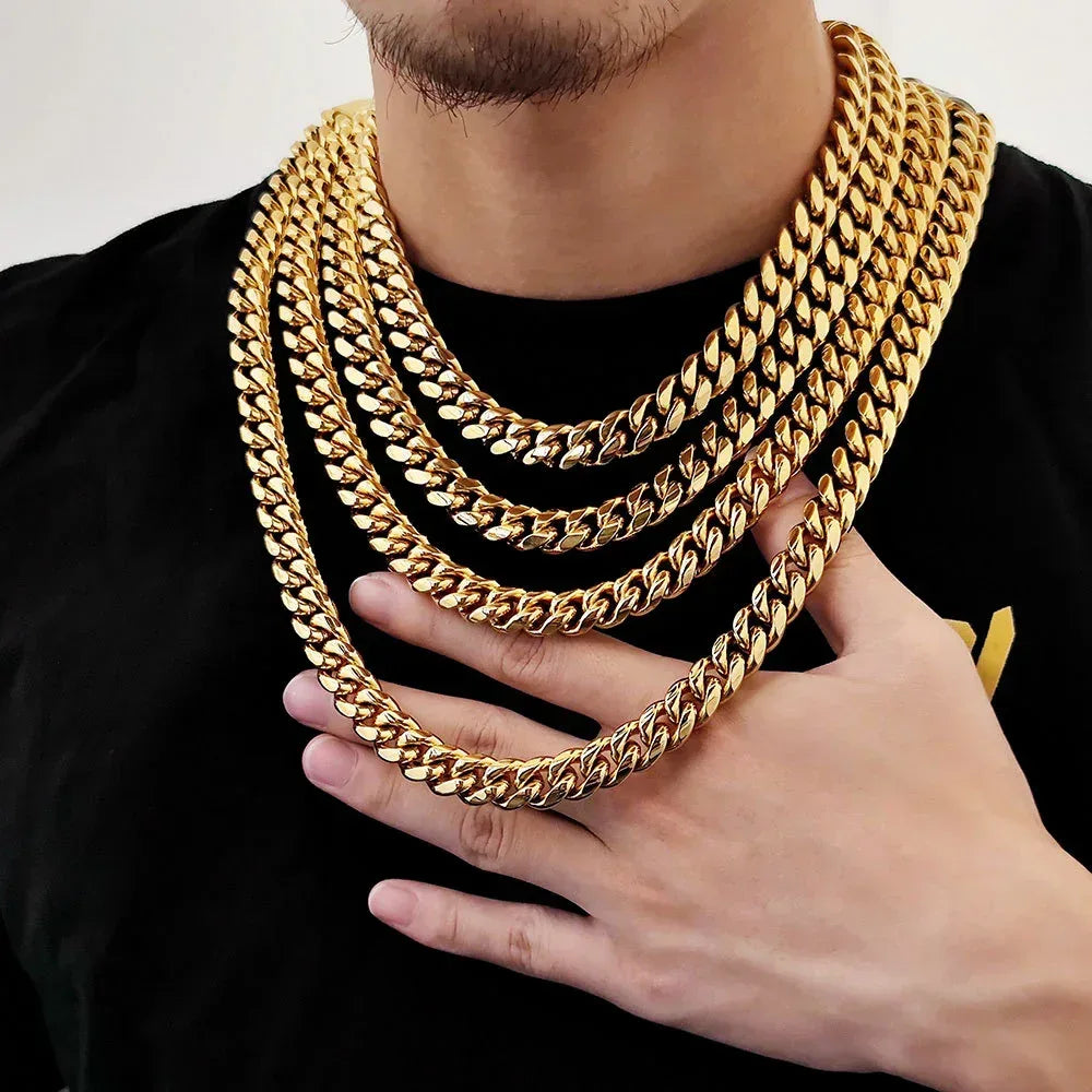 Spring Clasp Stainless Steel Cuban Link Necklace Hip Hop Jewelry Rapper Iced Out Chain for Men | Caratix Jewelry - CaratixJewelry