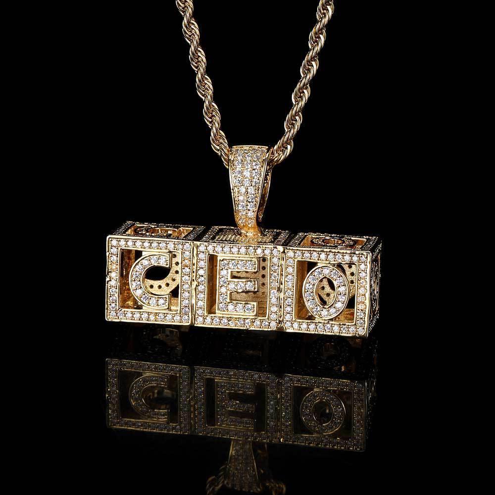 Hollow Square Letter Pendant Necklace with Micro-Pave Zircon for Men and Women | Caratix Jewelry - CaratixJewelry
