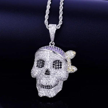 Men's Jolly Roger Necklace | Premium Copper CZ Caribbean Captain Jewelry Caratix - CaratixJewelry