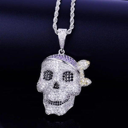 Men's Jolly Roger Necklace | Premium Copper CZ Caribbean Captain Jewelry Caratix - CaratixJewelry