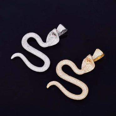 Iced Out Zodiac Snake Pendant | Men's Hip Hop Serpent Necklace | Premium Copper CZ Viper Jewelry | Streetwear Slatt Bling | Caratix - CaratixJewelry