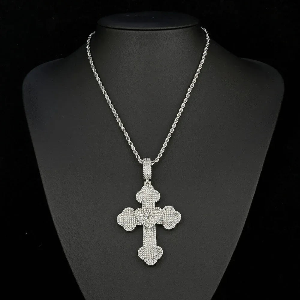 Iced Out Broken Heart Cross Pendant Necklace Zircon Chrome Heart Crossr Style | Caratix Jewelry - CaratixJewelry