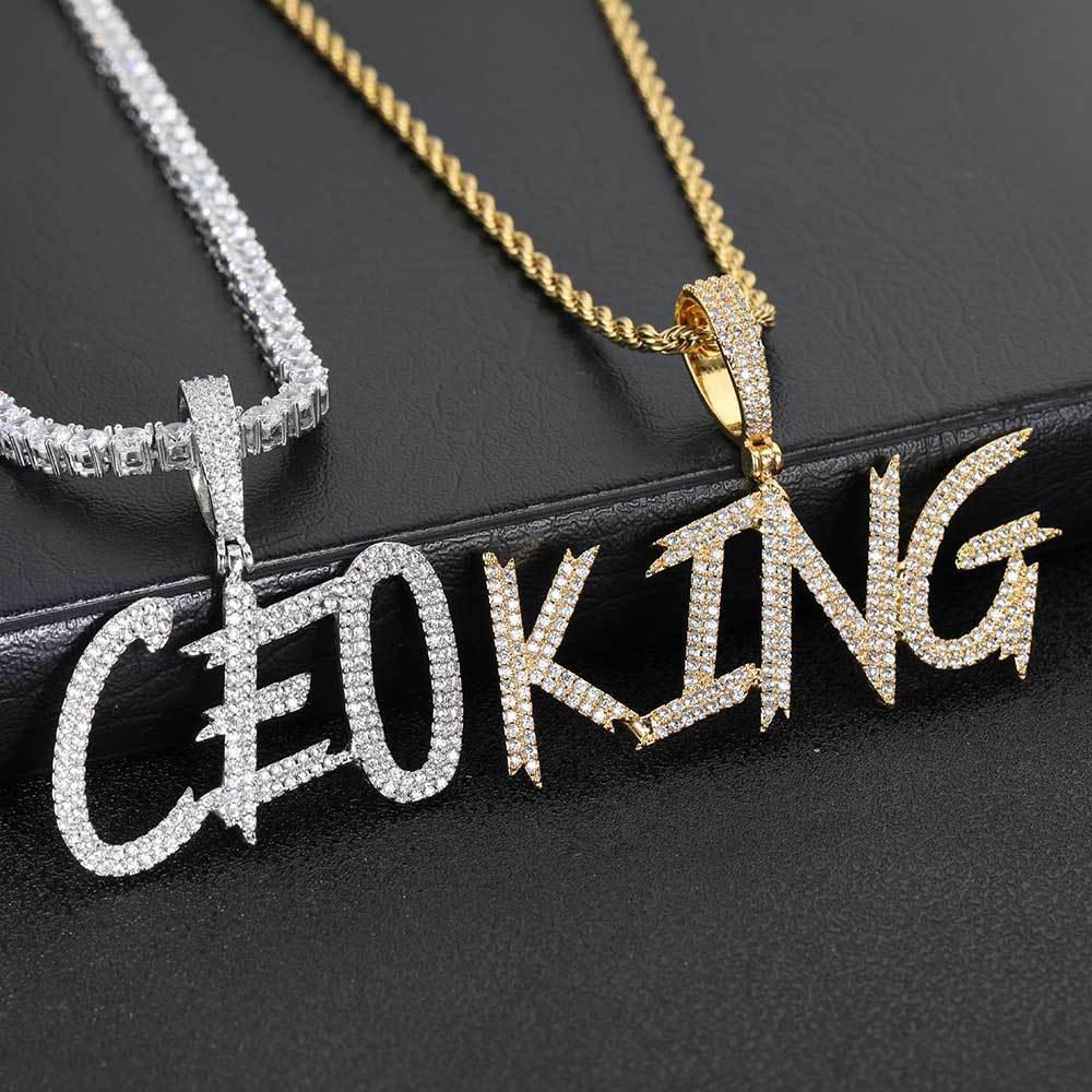 DIY Letter Pendant Necklace with Copper Frame and Full Zircon Stones for Men | Caratix Jewelry - CaratixJewelry