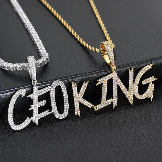 DIY Letter Pendant Necklace with Copper Frame and Full Zircon Stones for Men | Caratix Jewelry - CaratixJewelry