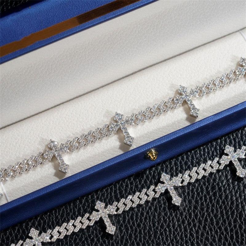 6mm D-Color Moissanite Cross Cuban Link | S925 Silver Jewelry - CaratixJewelry